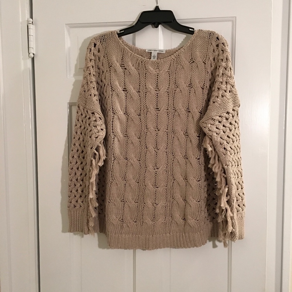 Tan fringe sweater Cotton by Autumn Cashmere